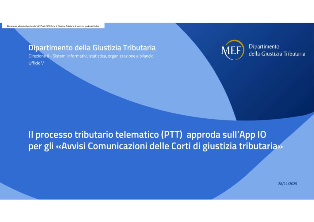 Attivazione sulla App IO del nuovo servizio del Dipartimento della giustizia tributaria denominato “Avvisi comunicazioni delle Corti di giusitizia tributaria”