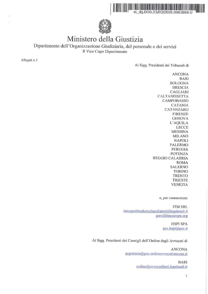 Progetto PROG-1175 “Mediazione culturale negli Uffici giudiziari italiani” – O.S. 1 Asilo – MA 1.a – 1.b, finanziato a valere sulle risorse del PN Fondo Asilo Migrazione e Integrazione (FAMI) 2021-2027 per € 1.108.980,00 (IVA inclusa) – Disposizioni operative.