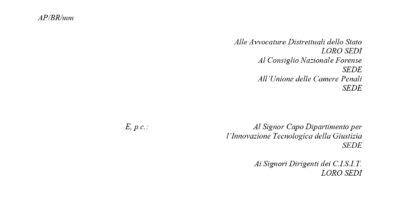 MINISTERO DELLA GIUSTIZIA – NOTA DIT SU “Interventi evolutivi per i depositi al Tribunale del Riesame”.