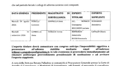 Decreto n. 5 del 15.04.2026: calendario udienze collegiali periodo feriale 2026.
