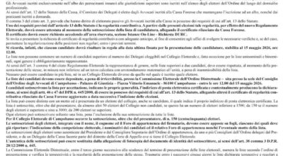 Elezioni per il rinnovo dei componenti del Comitato dei Delegati della Cassa Nazionale di Previdenza e Assistenza Forenze per il quadriennio 2027-2030.